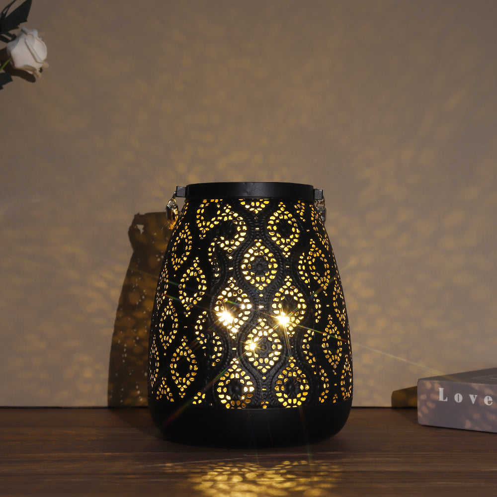 Cordless Black Metal Table Lamp with Geometric Cutouts
