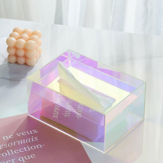 Iridescent Acrylic Tissue Box with Colorful Sparkle