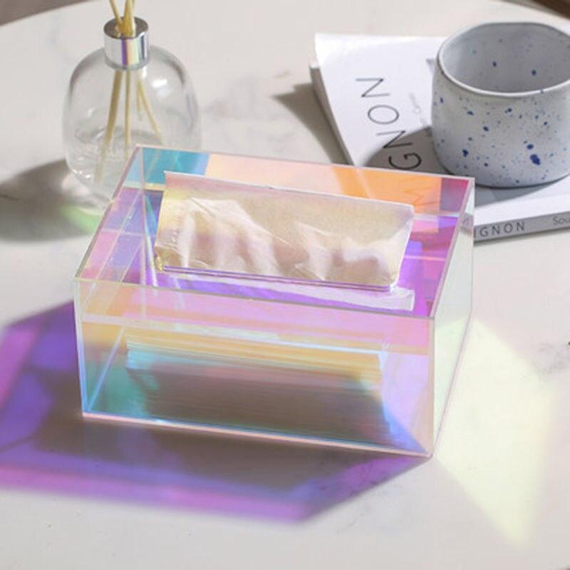 Iridescent Acrylic Tissue Box with Colorful Sparkle