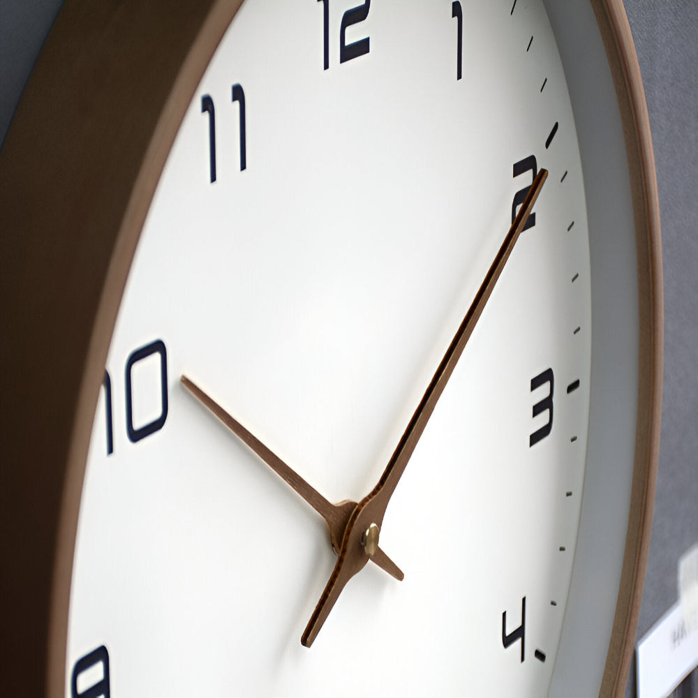 Nordic-Style Silent Quartz Wall Clock with Wood-Look Frame