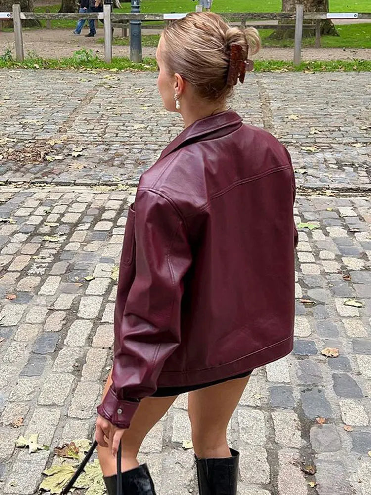 Oversized Leather Jacket for Women - Relaxed Fit