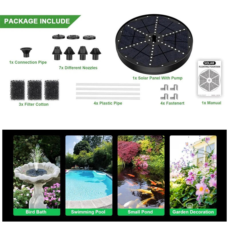 Solar Fountain with 60 LED Lights and 8 Spray Patterns