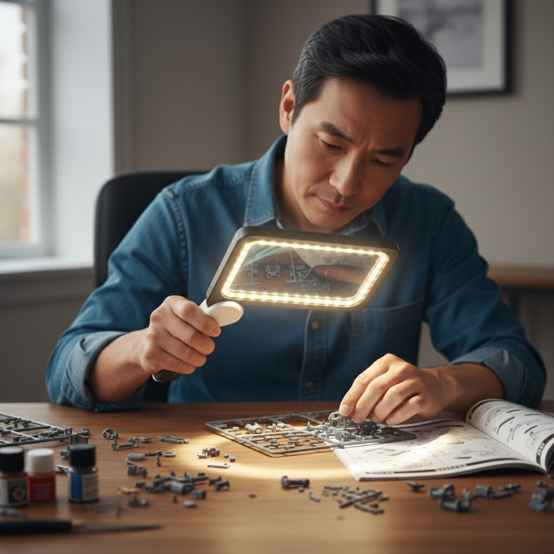 LED Magnifying Glass with Dimmable Light and Ergonomic Handle