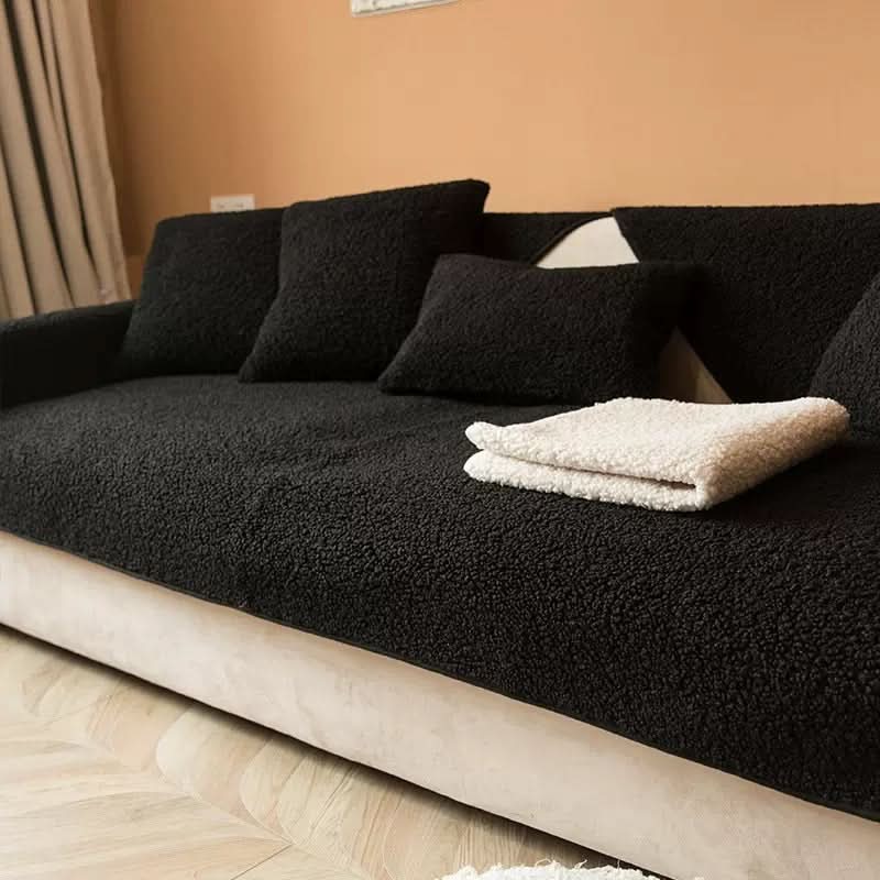 Cerise Sherpa Fleece Sofa Cover with Non-Slip Base